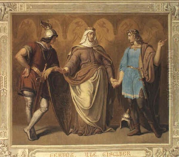 Das Nibelungenlied: Gernot, Ute Und Giselher Oil Painting by Julius Schnorr Von Carolsfeld