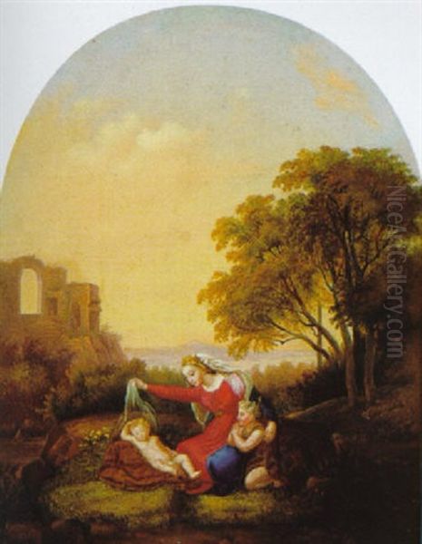 Anbetung Des Schlafenden Jesuskindes Oil Painting by Ludwig Ferdinand Schnorr von Carolsfeld