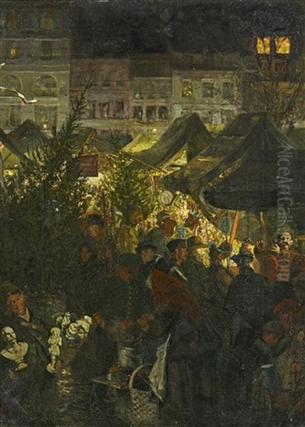 Abendstimmung Am Berliner Weihnachtsmarkt Oil Painting by Georg Schoebel