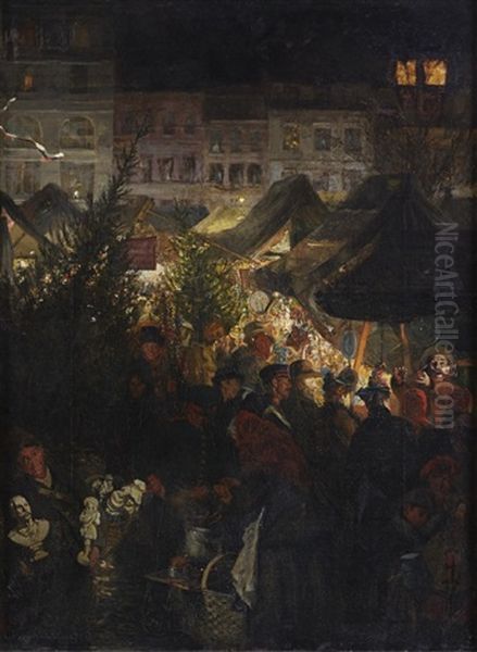 The Christmas Market In Berlin Rixdorf Oil Painting by Georg Schoebel