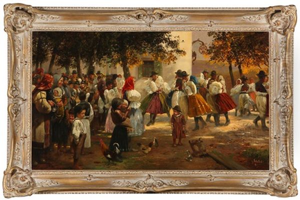 Figures Dancing At A Festival Oil Painting by Georg Schoebel