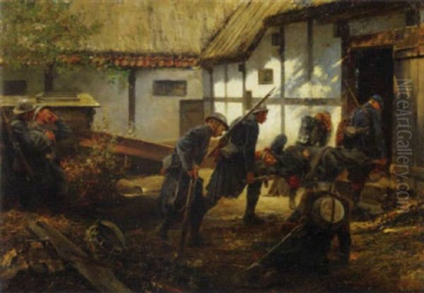 Ruckgang Ins Varennes: Wounded Soldiers Retreating During The First World War Oil Painting by Georg Schoebel