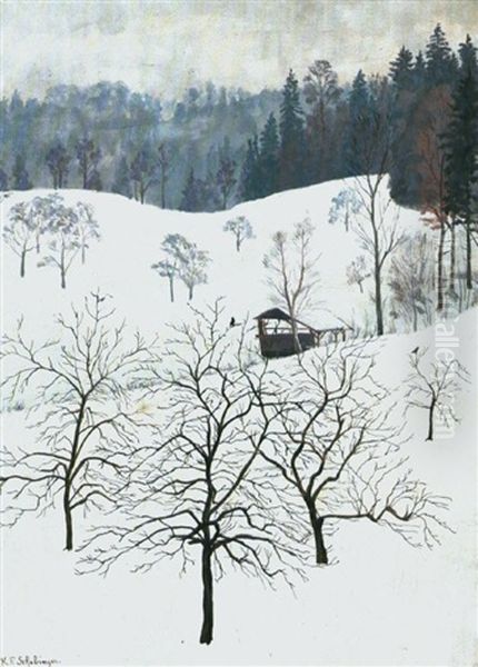 Winterlandschaft Bei Luzern - Matthof Oil Painting by Karl Friedrich Schobinger