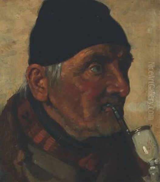 Portrait Of A Smoking Man Oil Painting by Christian Schobius