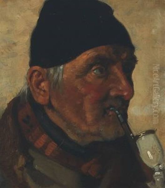 Portrait Of A Smoking Man Oil Painting by Christian Schobius