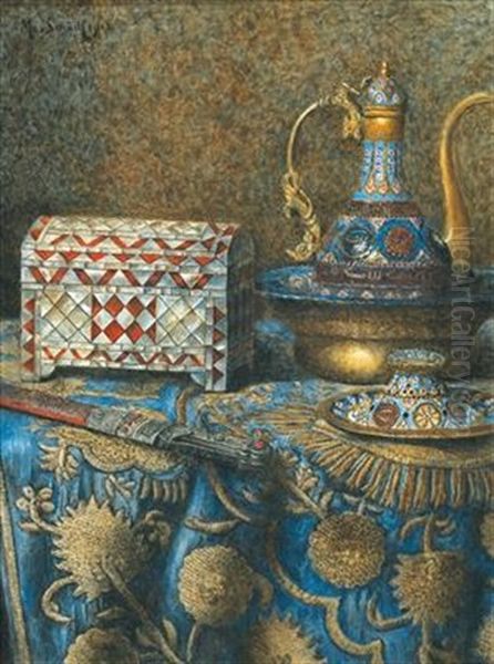 Oriental Still Life With Decorative Objects Oil Painting by Max Schoedl