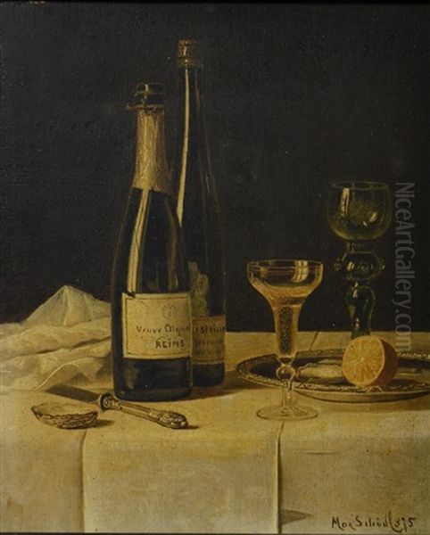 Still Life Painting With Wine Bottles Oil Painting by Max Schoedl