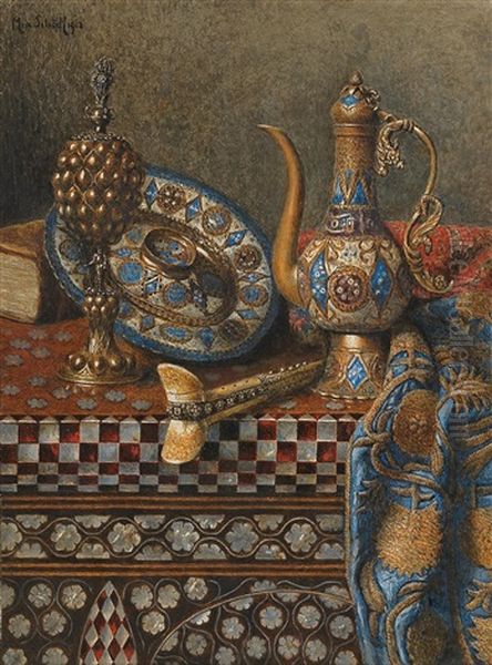 Still Life With Decorative Oriental Objects Oil Painting by Max Schoedl