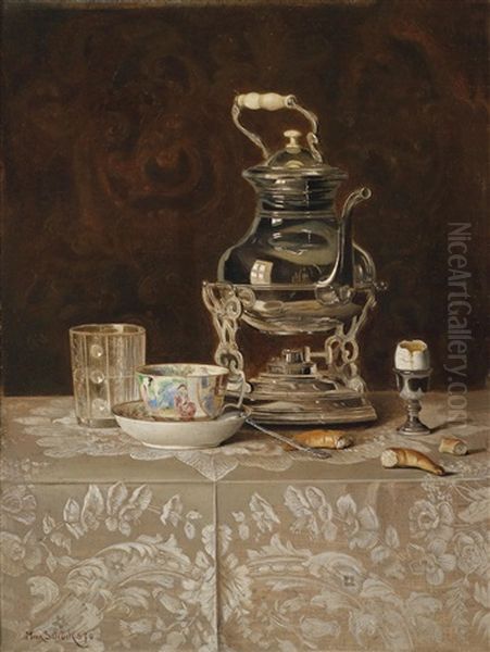 Stillleben Mit Samovar Und Chinesischer Teeschale Oil Painting by Max Schoedl