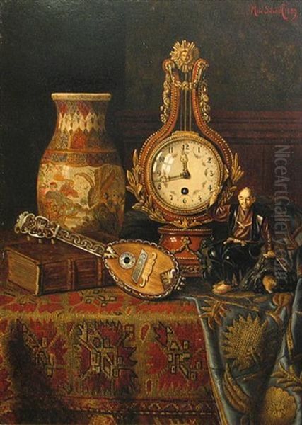 Still Life On A Turkish Rug Oil Painting by Max Schoedl