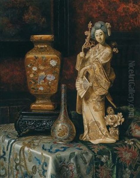 Stillleben Mit Asiatika Oil Painting by Max Schoedl