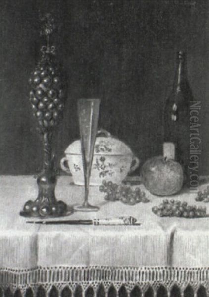 Still Life With Champagne Flute Oil Painting by Max Schoedl