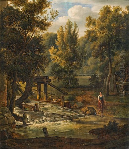 Landscape With A Watermill Oil Painting by Johann Nepomuk Schoedlberger