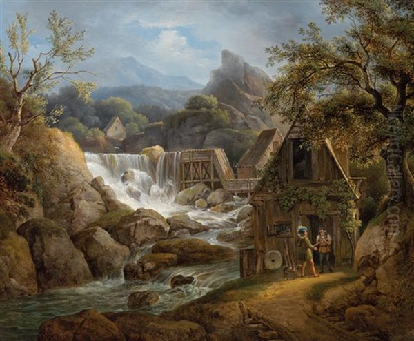 At The Mill Oil Painting by Johann Nepomuk Schoedlberger