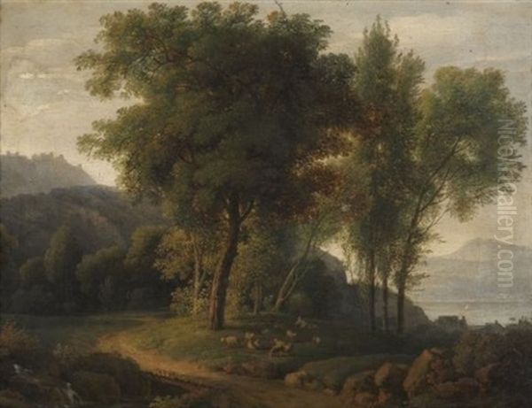 Scene Pastorale Dans Un Paysage Lacustre Oil Painting by Johann Nepomuk Schoedlberger