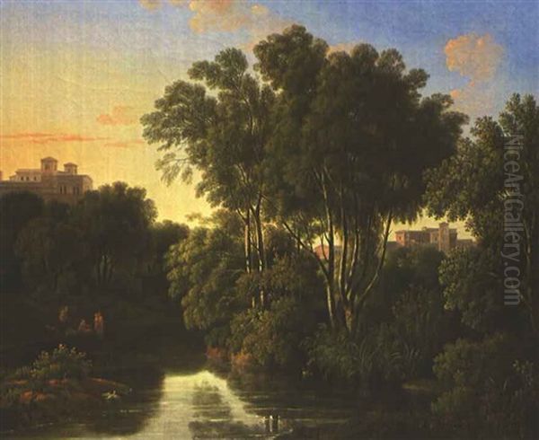 Parklandschaft Mit Mit Klassizistischen Bauten Oil Painting by Johann Nepomuk Schoedlberger