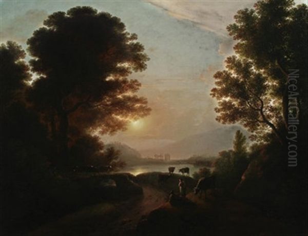 Abendstimmung Am See Oil Painting by Johann Nepomuk Schoedlberger