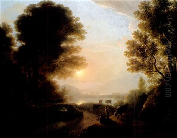 Abendliche Stimmung Oil Painting by Johann Nepomuk Schoedlberger