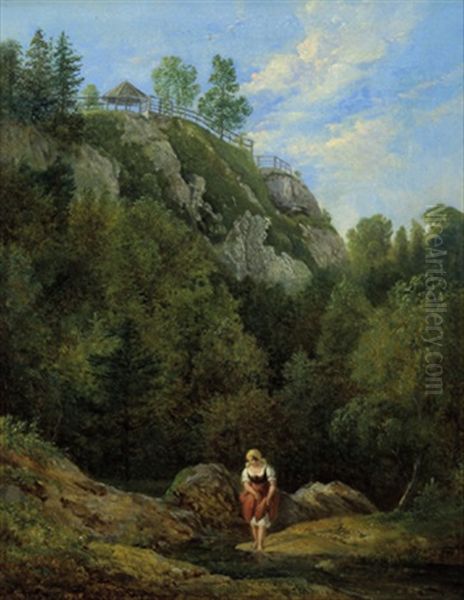 Am Bachufer Oil Painting by Johann Nepomuk Schoedlberger