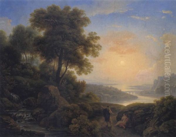 Weite Landschaft Im Abendlicht Oil Painting by Johann Nepomuk Schoedlberger