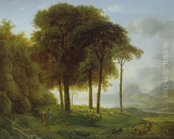 Arkadische Landschaft Mit Hirten Oil Painting by Johann Nepomuk Schoedlberger