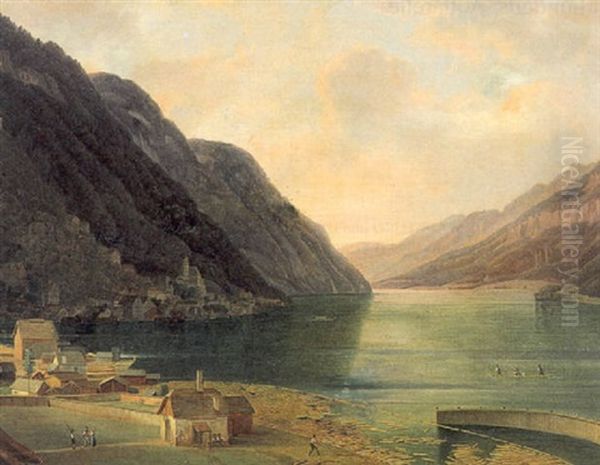 Blick Auf Hallstadt Oil Painting by Johann Nepomuk Schoedlberger