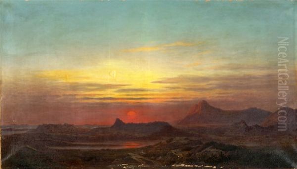 Weite Landschaft Mit Bergen Im Abendrot Oil Painting by Alfred Schoeck