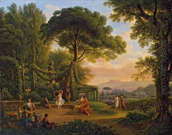 Galanterieszenen In Italienischer Landschaft Oil Painting by Josef Nepomuk Schoedelberger