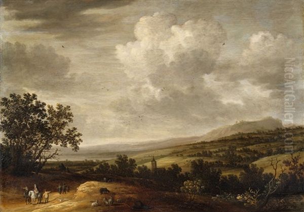 A Landscape Near Oberingelheim In Rheingau Oil Painting by Johannes Pietersz Schoeff