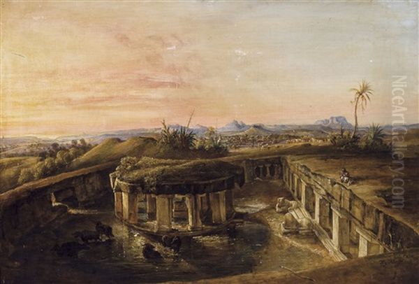 Ruines Egyptiennes Dans Un Paysage Oil Painting by August Theodor Schoefft