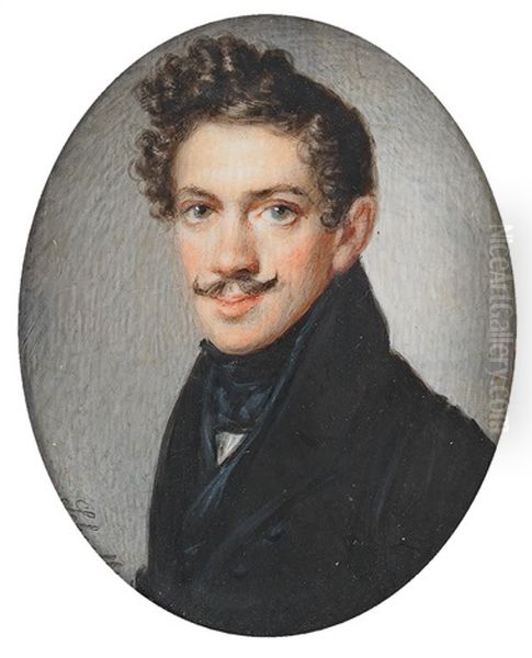 A Portrait Of A Fiery Young Man With A Moustache And Dark Curls Oil Painting by Johann Christian Schoeller