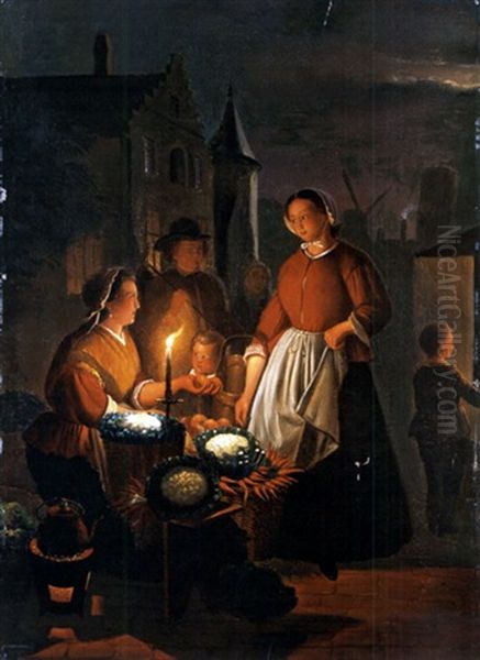 Gemusemarkt Bei Nacht Oil Painting by Jacobus Schoemaker Doyer