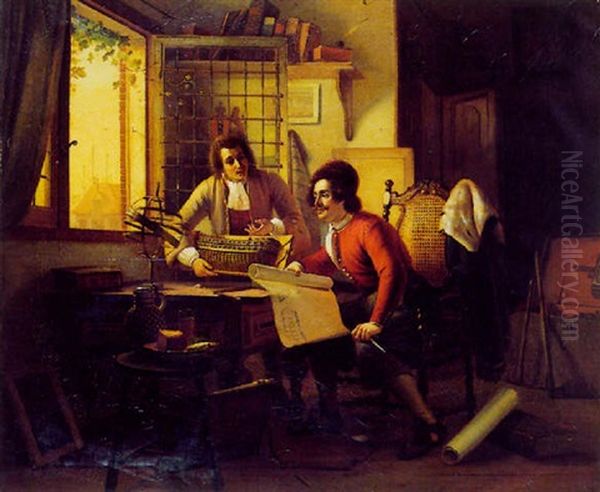 Pierre Legrand Et Le Maire D'amsterdam Etudiant La Construction D'un Navire En 1697 Oil Painting by Jacobus Schoemaker Doyer