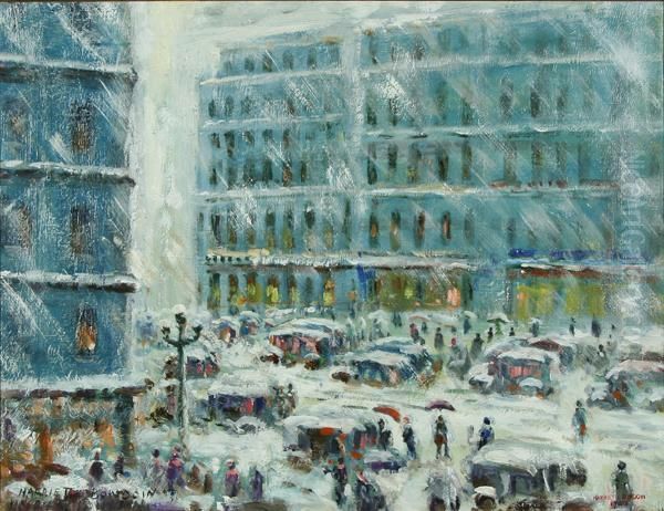 Winter Snowstorm, New Yorkcity Oil Painting by Harriette Bowdoin