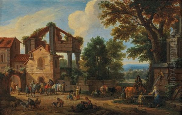 Cour De Ferme Oil Painting by Mathys Schoevaerdts