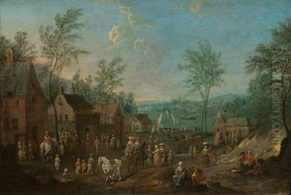 Populated Village By The Water Oil Painting by Mathys Schoevaerdts