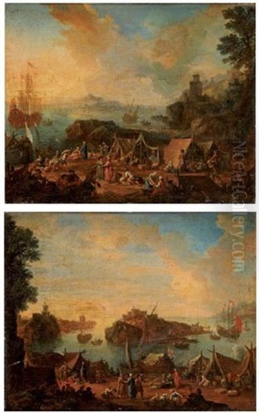 Campement Au Port (+ Campement Pres D'une Ile; Pair) Oil Painting by Mathys Schoevaerdts