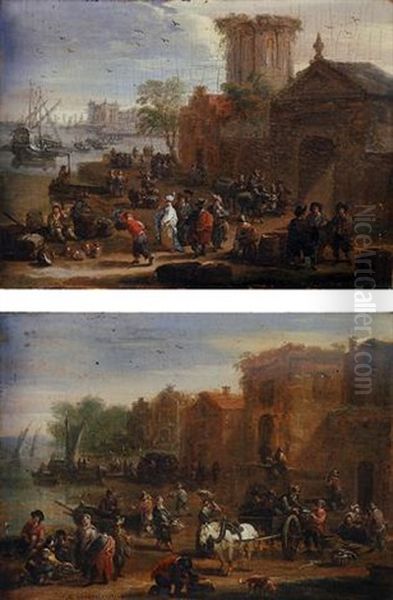 A Coastal Landscape With Merchants And Peasants by Mathys Schoevaerdts