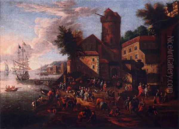 Scene Portuaire Oil Painting by Mathys Schoevaerdts