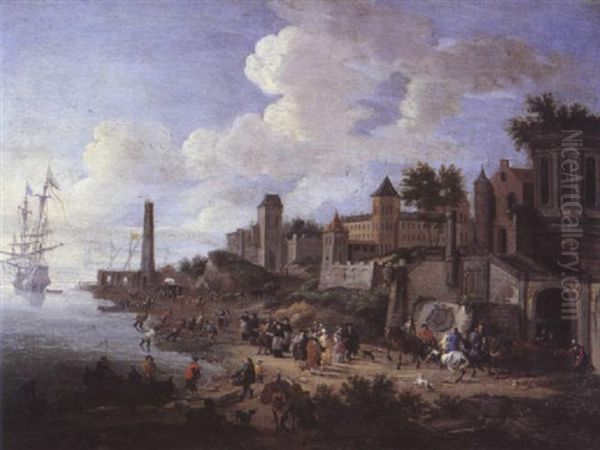 Scene Portuaire Animee Oil Painting by Mathys Schoevaerdts