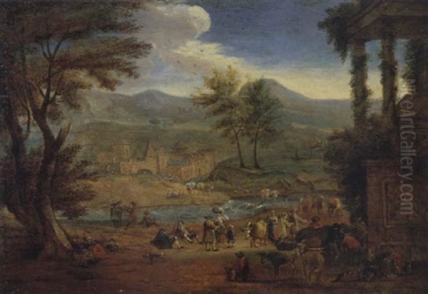 Landschaft Mit Ruinen Und Reicher Figurenstaffage Oil Painting by Mathys Schoevaerdts