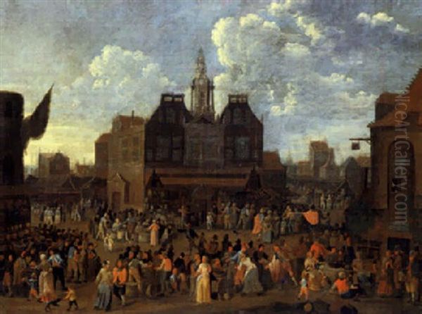 Markszene In Einer Niederlandischen Stadt Oil Painting by Mathys Schoevaerdts