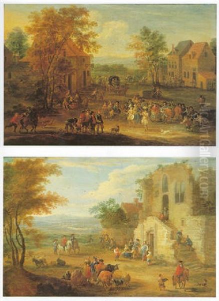 A Festival In A Country Village Oil Painting by Mathys Schoevaerdts