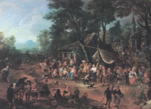 Rural Scene With A Peasant Kermese Oil Painting by Mathys Schoevaerdts