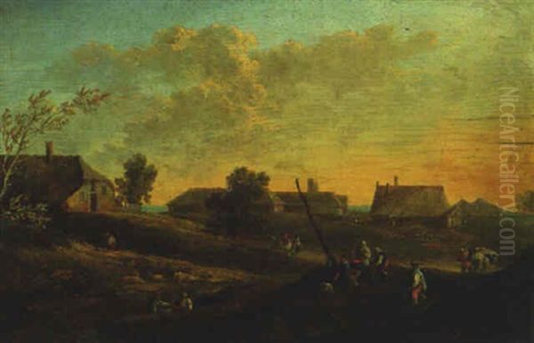 Peasants Resting On The Outskirts Of A Village Oil Painting by Mathys Schoevaerdts