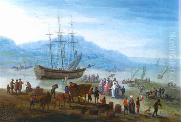 Scene Orientale En Bord De Mer Oil Painting by Mathys Schoevaerdts