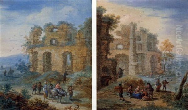 Personnages Dans Des Ruines Oil Painting by Mathys Schoevaerdts