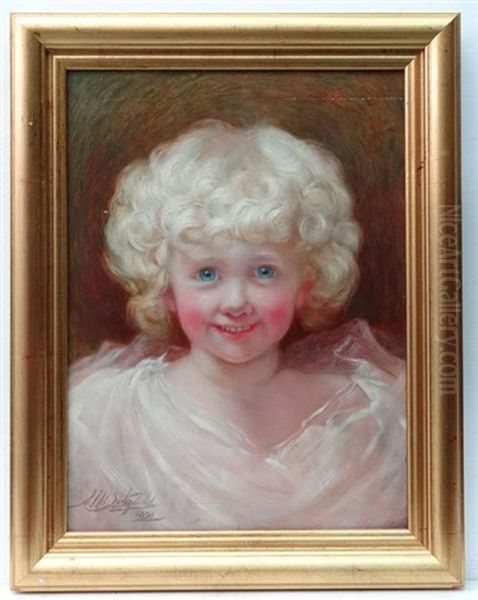 Portrait Of Blue Eyed Blond Haired Child Oil Painting by John William Schofield