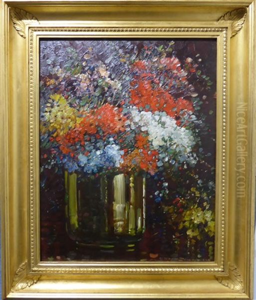 Still Life Of Assorted Flowers In A Glass Vase Oil Painting by Kershaw Schofield