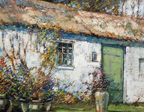 Thatched Cottage Oil Painting by Kershaw Schofield